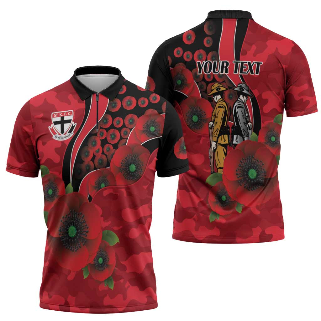 St Saints ANZAC Personalised Zipper Polo Shirt Lest We Forget Poppy Camo