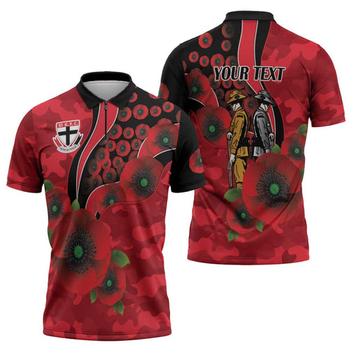 St Saints ANZAC Personalised Zipper Polo Shirt Lest We Forget Poppy Camo