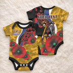 West Eagles ANZAC Personalised Baby Onesie Lest We Forget Poppy Camo