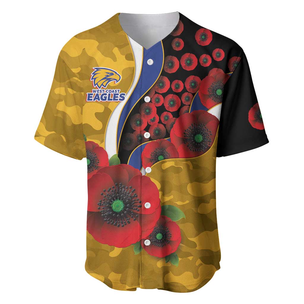 West Eagles ANZAC Personalised Baseball Jersey Lest We Forget Poppy Camo