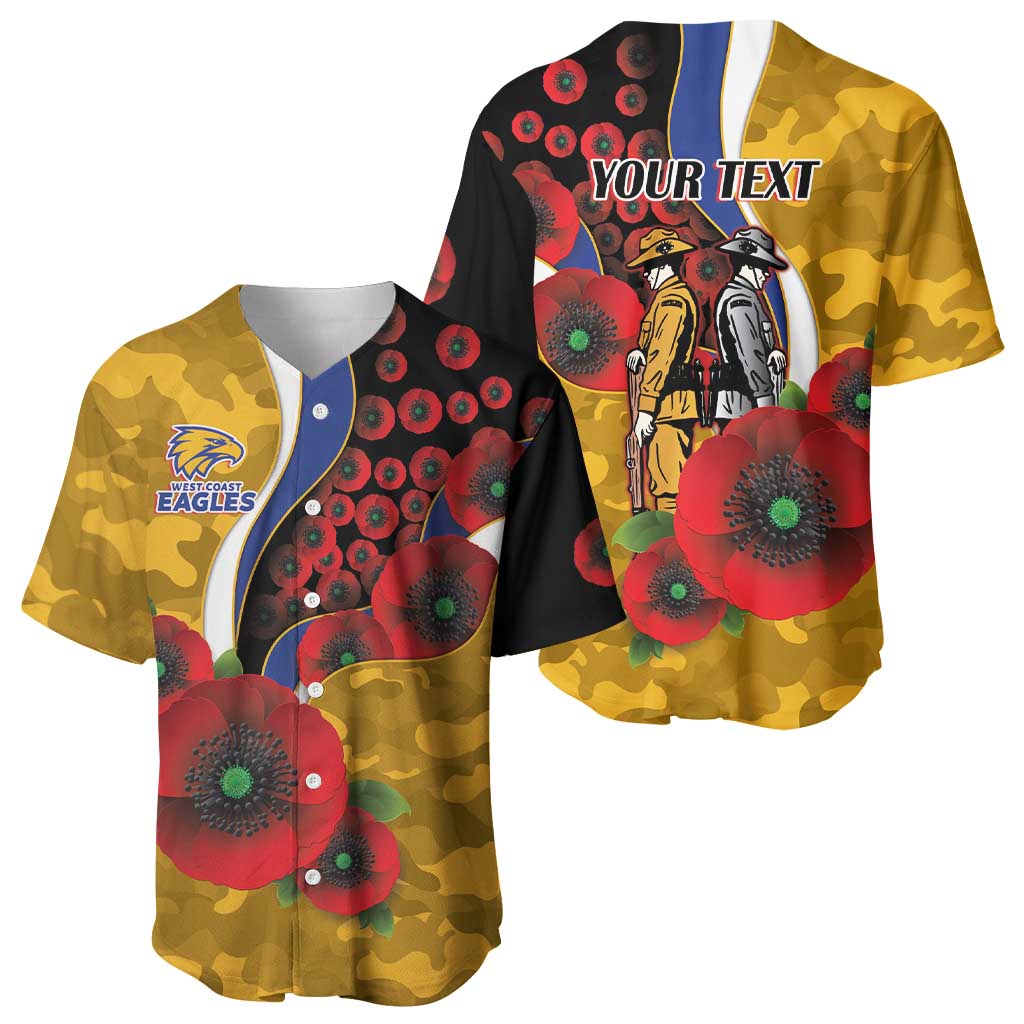 West Eagles ANZAC Personalised Baseball Jersey Lest We Forget Poppy Camo