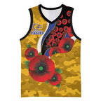 West Eagles ANZAC Personalised Basketball Jersey Lest We Forget Poppy Camo