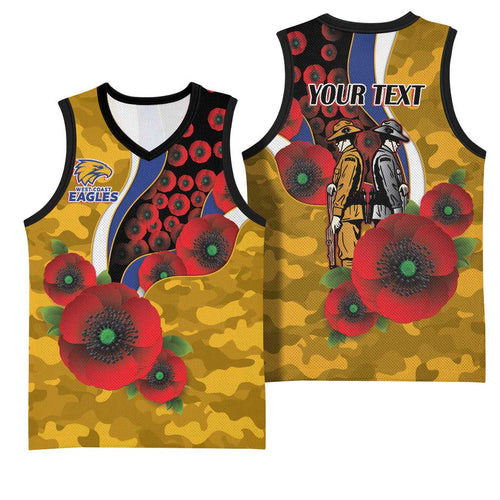 West Eagles ANZAC Personalised Basketball Jersey Lest We Forget Poppy Camo