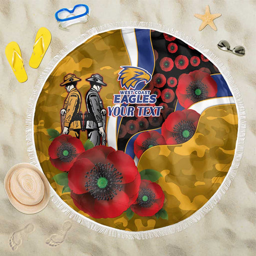 West Eagles ANZAC Personalised Beach Blanket Lest We Forget Poppy Camo