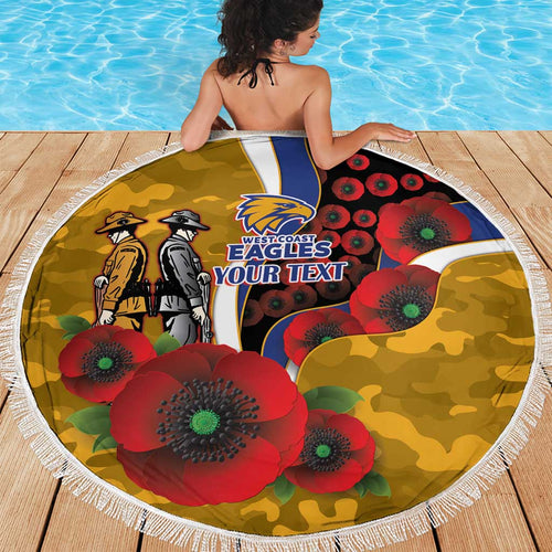 West Eagles ANZAC Personalised Beach Blanket Lest We Forget Poppy Camo