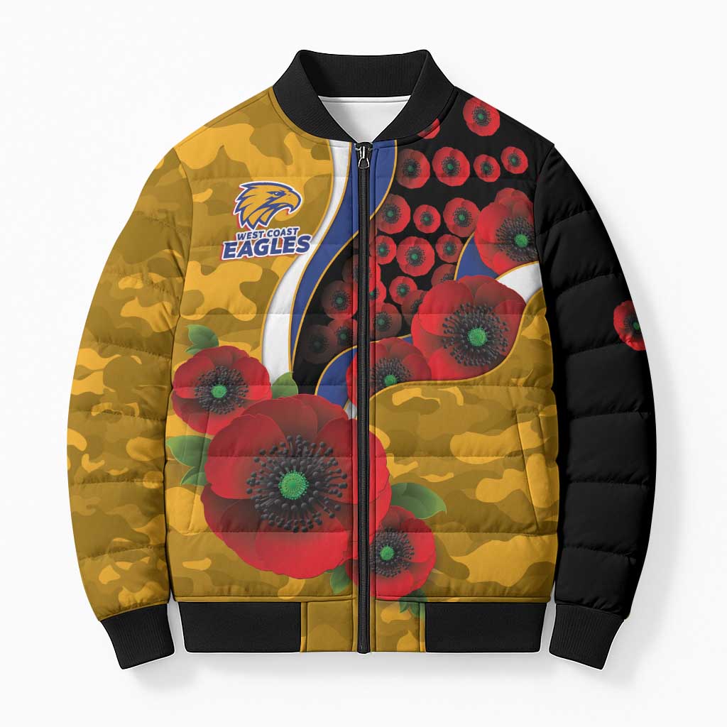 West Eagles ANZAC Personalised Bomber Puffer Jacket Lest We Forget Poppy Camo