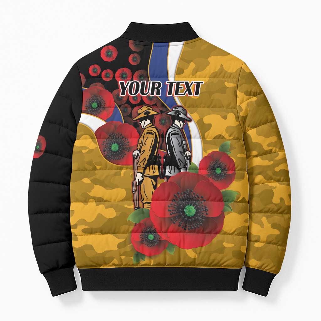 West Eagles ANZAC Personalised Bomber Puffer Jacket Lest We Forget Poppy Camo