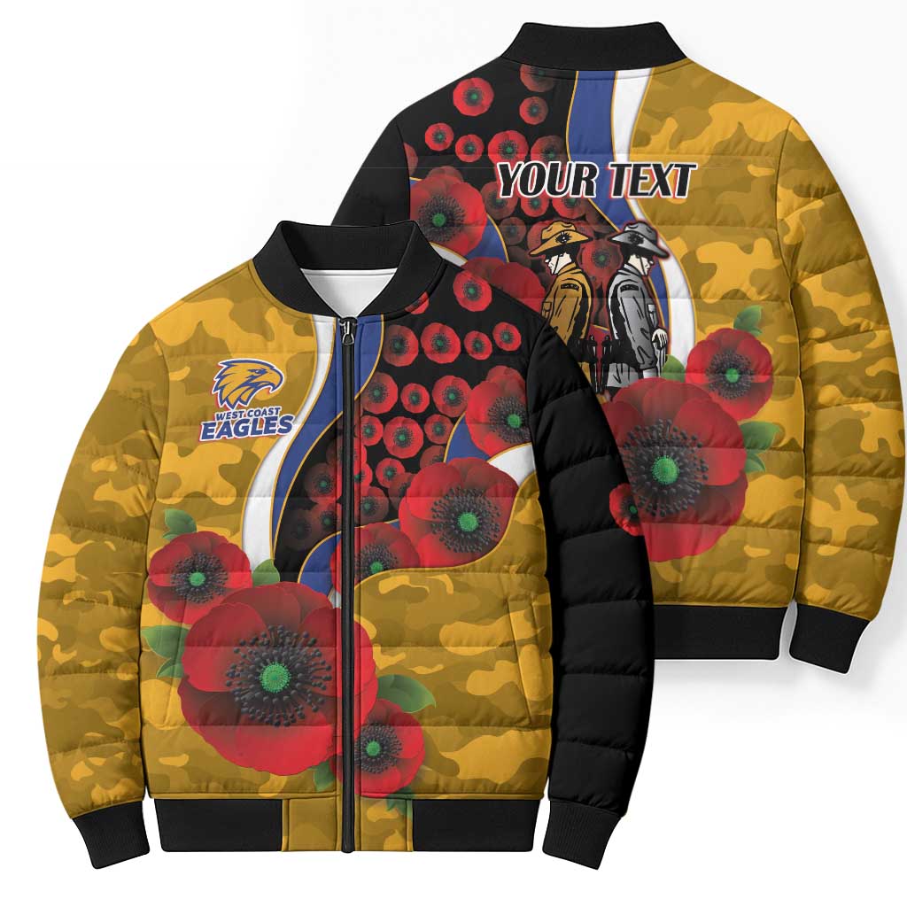 West Eagles ANZAC Personalised Bomber Puffer Jacket Lest We Forget Poppy Camo
