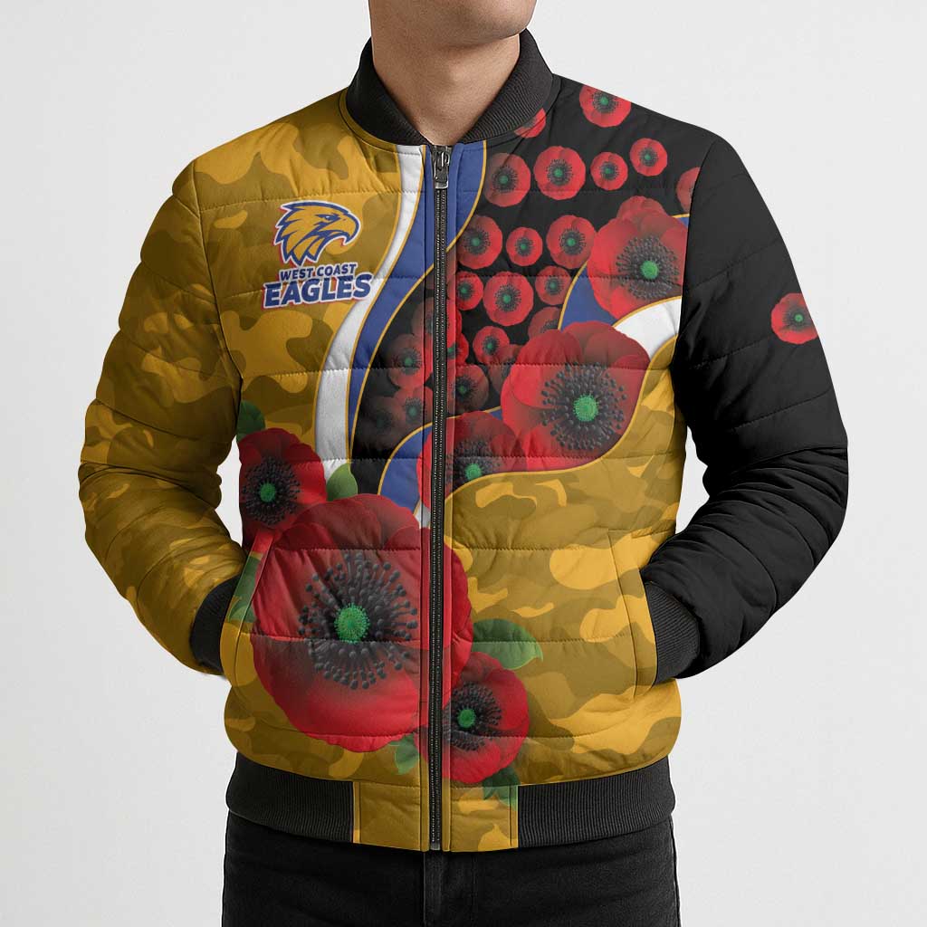 West Eagles ANZAC Personalised Bomber Puffer Jacket Lest We Forget Poppy Camo