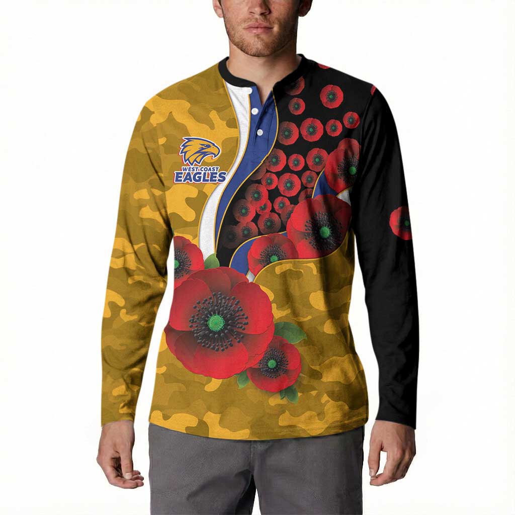 West Eagles ANZAC Personalised Button Sweatshirt Lest We Forget Poppy Camo