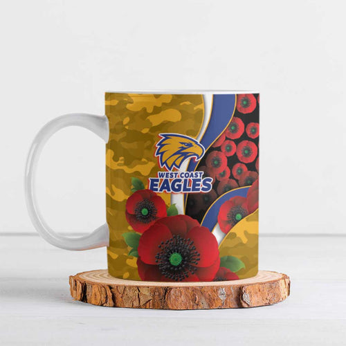 West Eagles ANZAC Personalised Ceramic Mug Lest We Forget Poppy Camo