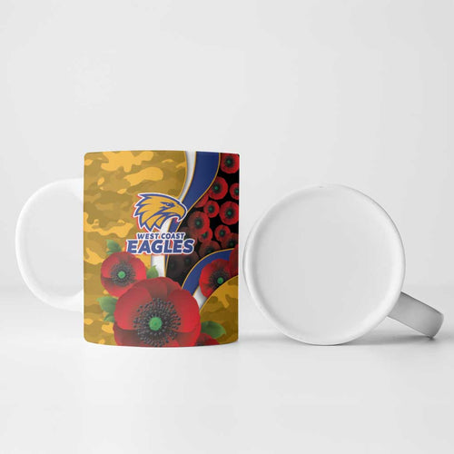 West Eagles ANZAC Personalised Ceramic Mug Lest We Forget Poppy Camo
