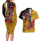 West Eagles ANZAC Personalised Couples Matching Long Sleeve Bodycon Dress and Hawaiian Shirt Lest We Forget Poppy Camo
