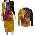 West Eagles ANZAC Personalised Couples Matching Long Sleeve Bodycon Dress and Long Sleeve Button Shirt Lest We Forget Poppy Camo