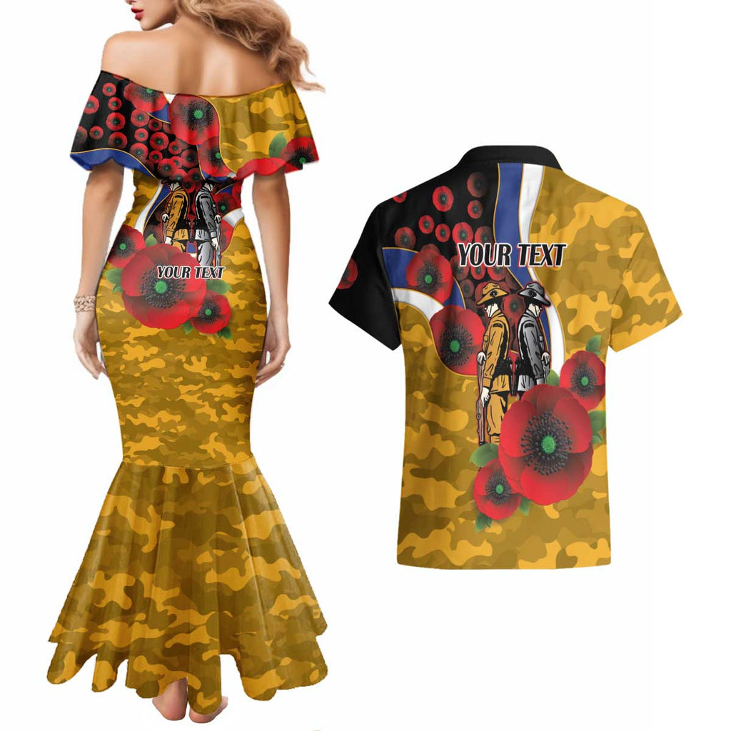 West Eagles ANZAC Personalised Couples Matching Mermaid Dress and Hawaiian Shirt Lest We Forget Poppy Camo