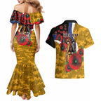 West Eagles ANZAC Personalised Couples Matching Mermaid Dress and Hawaiian Shirt Lest We Forget Poppy Camo