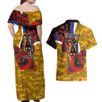 West Eagles ANZAC Personalised Couples Matching Off Shoulder Maxi Dress and Hawaiian Shirt Lest We Forget Poppy Camo