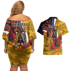West Eagles ANZAC Personalised Couples Matching Off Shoulder Short Dress and Hawaiian Shirt Lest We Forget Poppy Camo