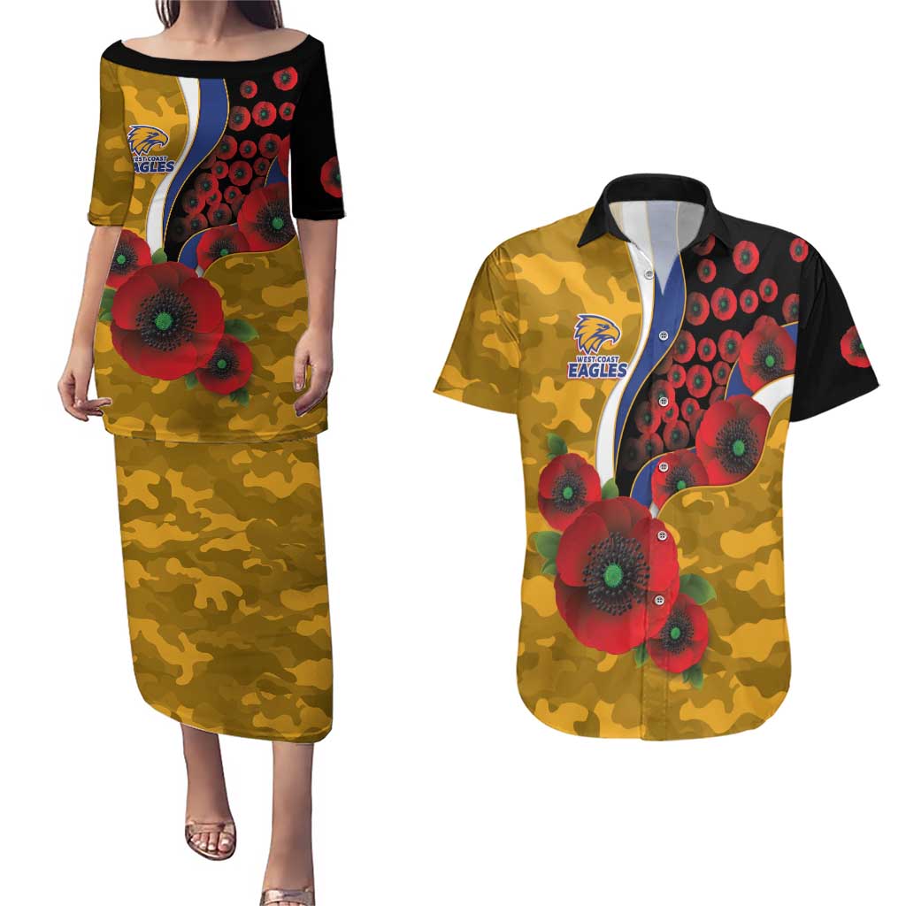 West Eagles ANZAC Personalised Couples Matching Puletasi and Hawaiian Shirt Lest We Forget Poppy Camo