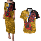 West Eagles ANZAC Personalised Couples Matching Puletasi and Hawaiian Shirt Lest We Forget Poppy Camo