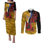 West Eagles ANZAC Personalised Couples Matching Puletasi and Long Sleeve Button Shirt Lest We Forget Poppy Camo