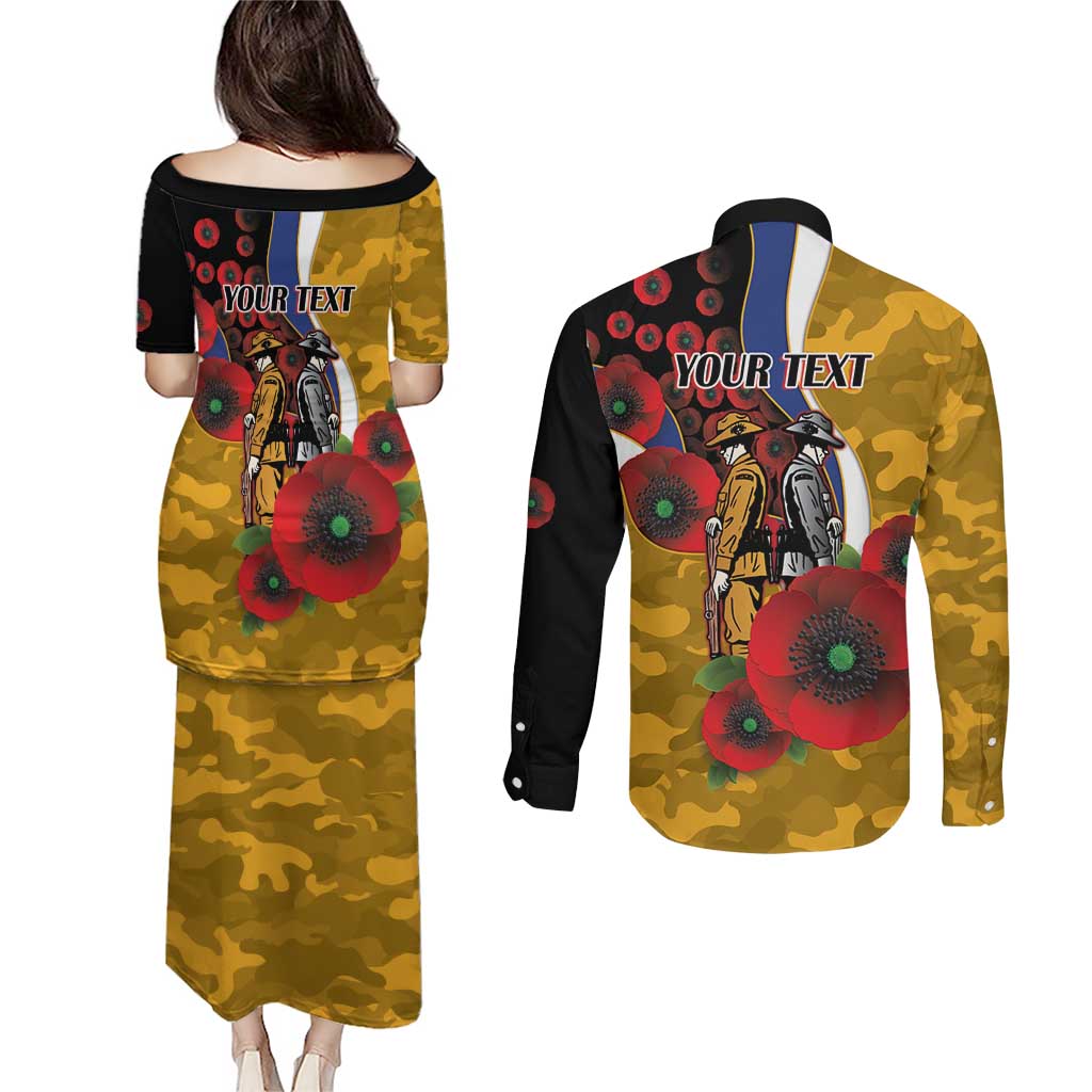 West Eagles ANZAC Personalised Couples Matching Puletasi and Long Sleeve Button Shirt Lest We Forget Poppy Camo