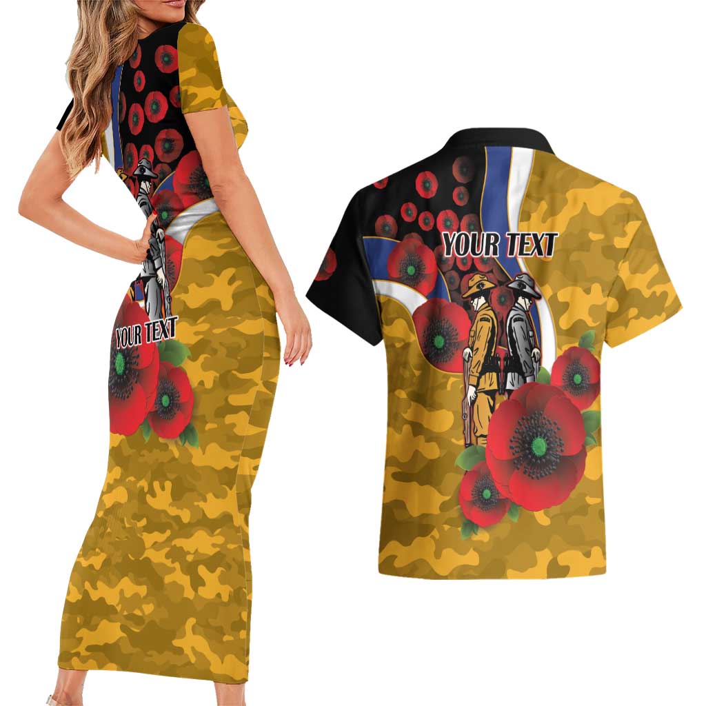 West Eagles ANZAC Personalised Couples Matching Short Sleeve Bodycon Dress and Hawaiian Shirt Lest We Forget Poppy Camo