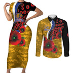 West Eagles ANZAC Personalised Couples Matching Short Sleeve Bodycon Dress and Long Sleeve Button Shirt Lest We Forget Poppy Camo