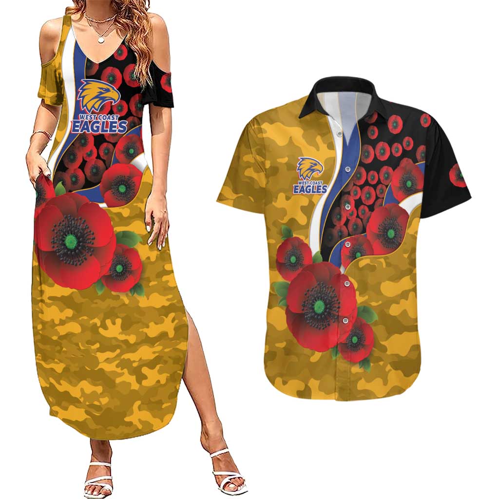 West Eagles ANZAC Personalised Couples Matching Summer Maxi Dress and Hawaiian Shirt Lest We Forget Poppy Camo