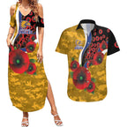 West Eagles ANZAC Personalised Couples Matching Summer Maxi Dress and Hawaiian Shirt Lest We Forget Poppy Camo