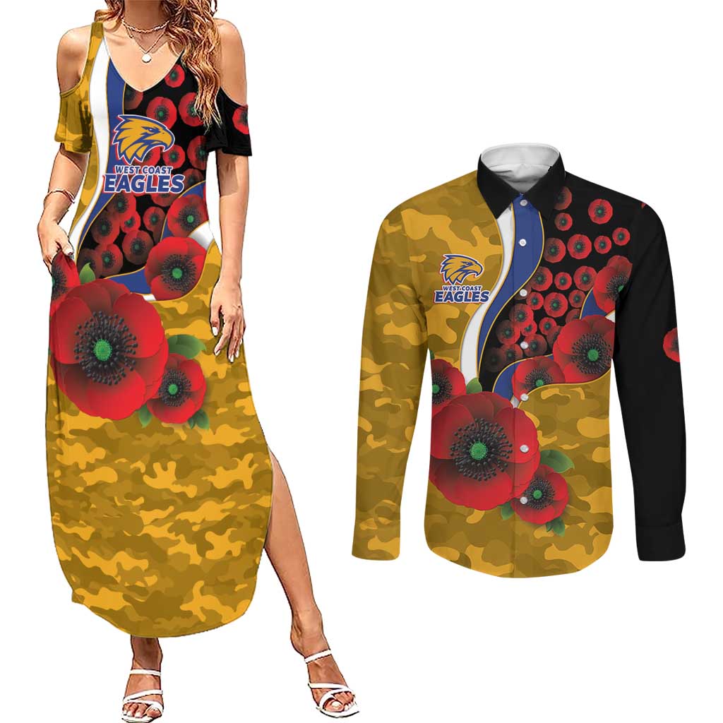 West Eagles ANZAC Personalised Couples Matching Summer Maxi Dress and Long Sleeve Button Shirt Lest We Forget Poppy Camo