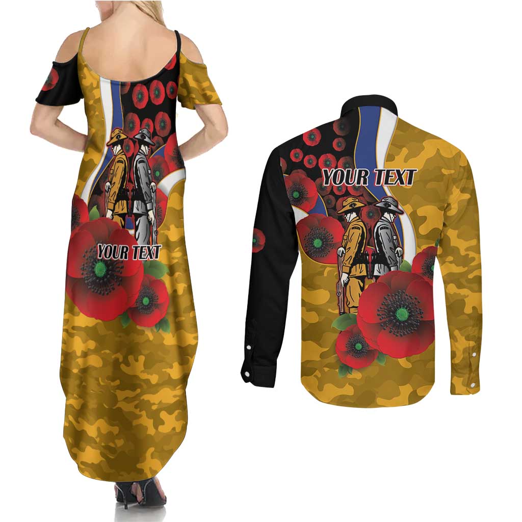 West Eagles ANZAC Personalised Couples Matching Summer Maxi Dress and Long Sleeve Button Shirt Lest We Forget Poppy Camo