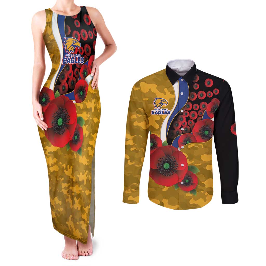 West Eagles ANZAC Personalised Couples Matching Tank Maxi Dress and Long Sleeve Button Shirt Lest We Forget Poppy Camo