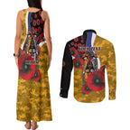 West Eagles ANZAC Personalised Couples Matching Tank Maxi Dress and Long Sleeve Button Shirt Lest We Forget Poppy Camo