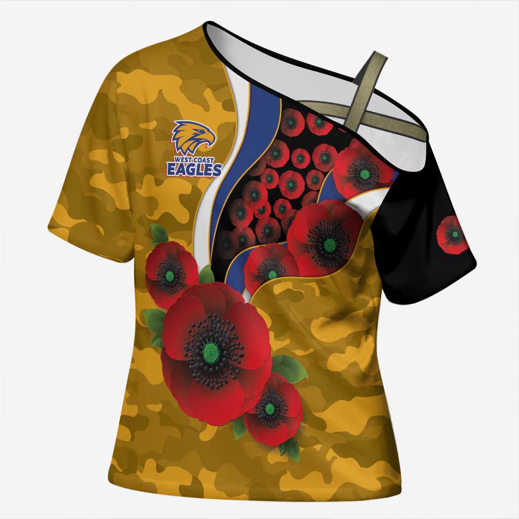 West Eagles ANZAC Personalised Cross Shoulder Shirt Lest We Forget Poppy Camo