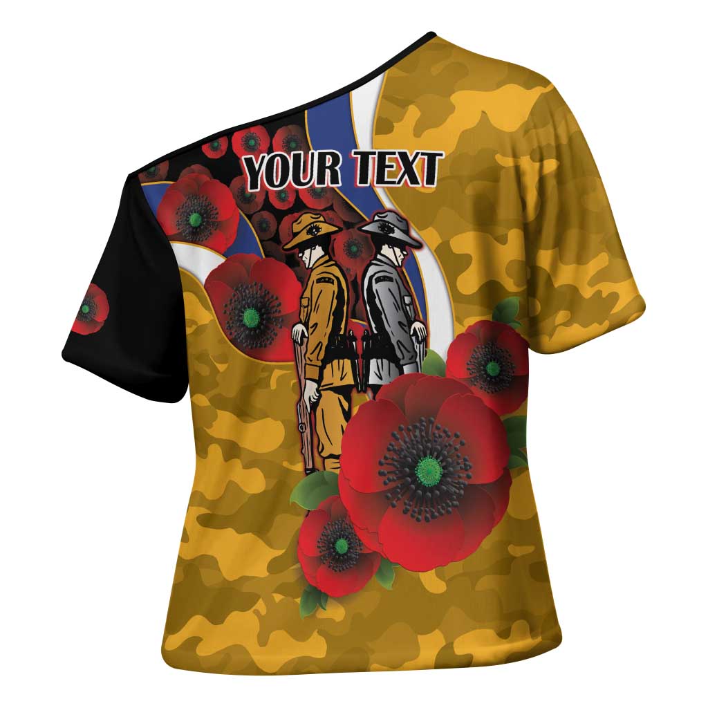 West Eagles ANZAC Personalised Cross Shoulder Shirt Lest We Forget Poppy Camo
