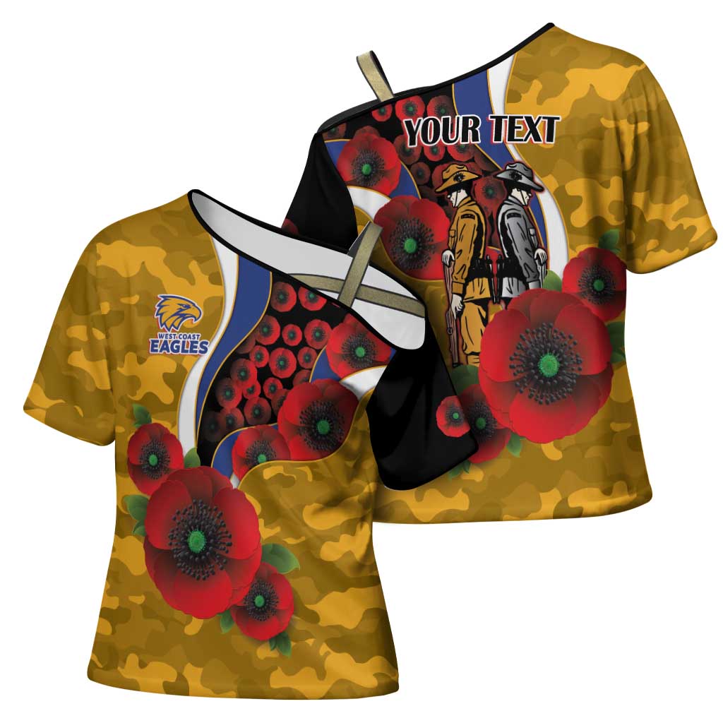 West Eagles ANZAC Personalised Cross Shoulder Shirt Lest We Forget Poppy Camo