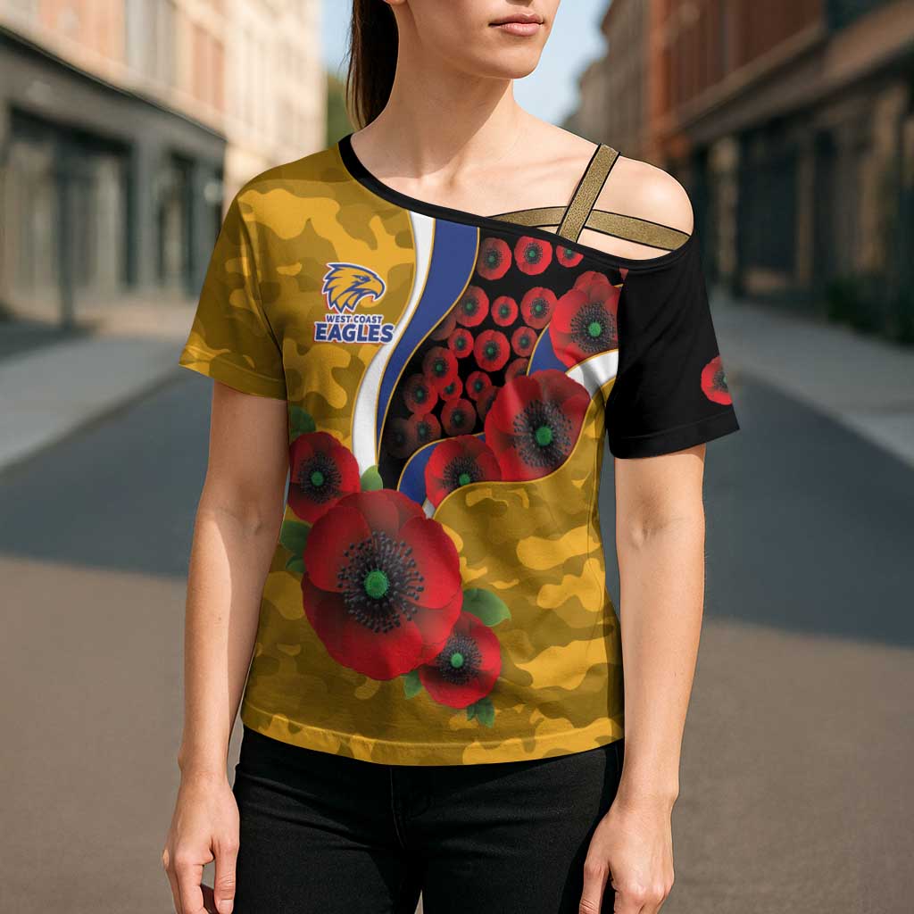 West Eagles ANZAC Personalised Cross Shoulder Shirt Lest We Forget Poppy Camo