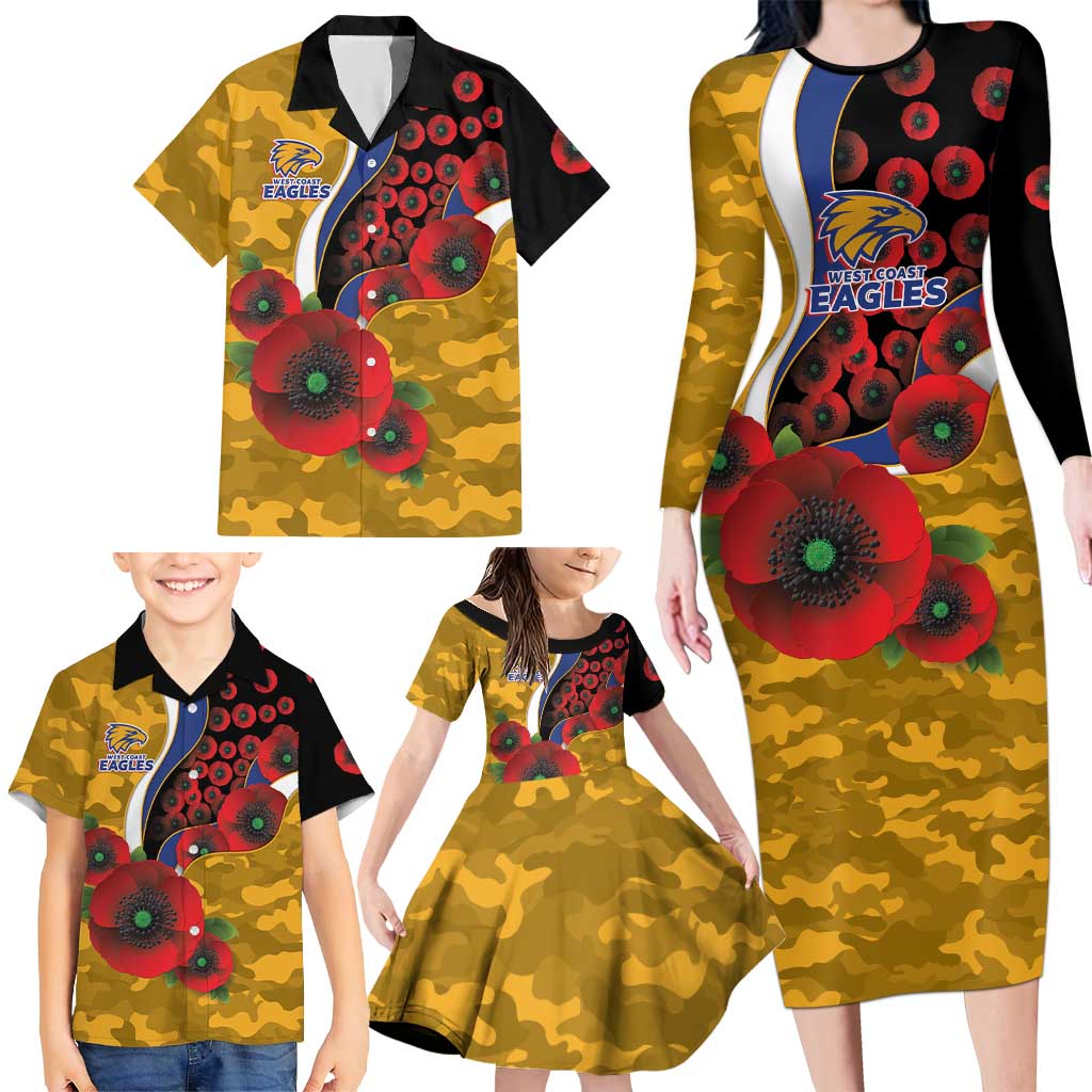 West Eagles ANZAC Personalised Family Matching Long Sleeve Bodycon Dress and Hawaiian Shirt Lest We Forget Poppy Camo