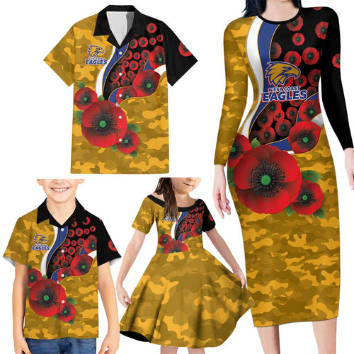 West Eagles ANZAC Personalised Family Matching Long Sleeve Bodycon Dress and Hawaiian Shirt Lest We Forget Poppy Camo