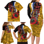 West Eagles ANZAC Personalised Family Matching Long Sleeve Bodycon Dress and Hawaiian Shirt Lest We Forget Poppy Camo