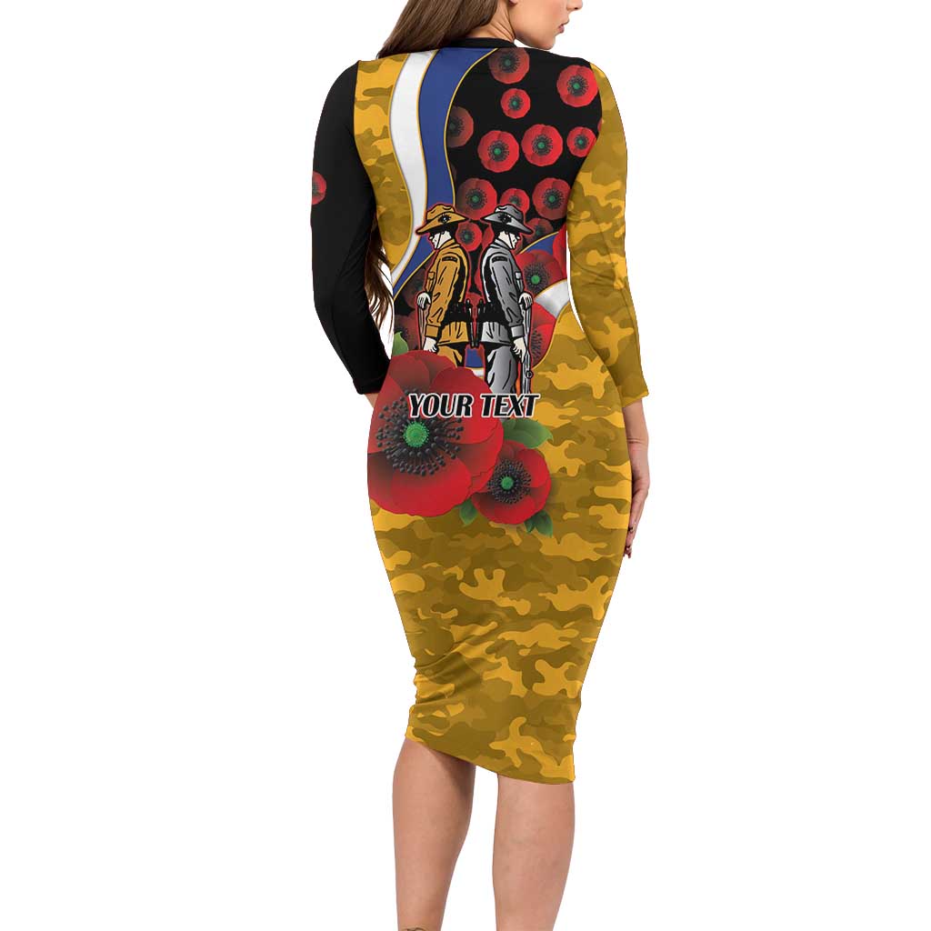 West Eagles ANZAC Personalised Family Matching Long Sleeve Bodycon Dress and Hawaiian Shirt Lest We Forget Poppy Camo