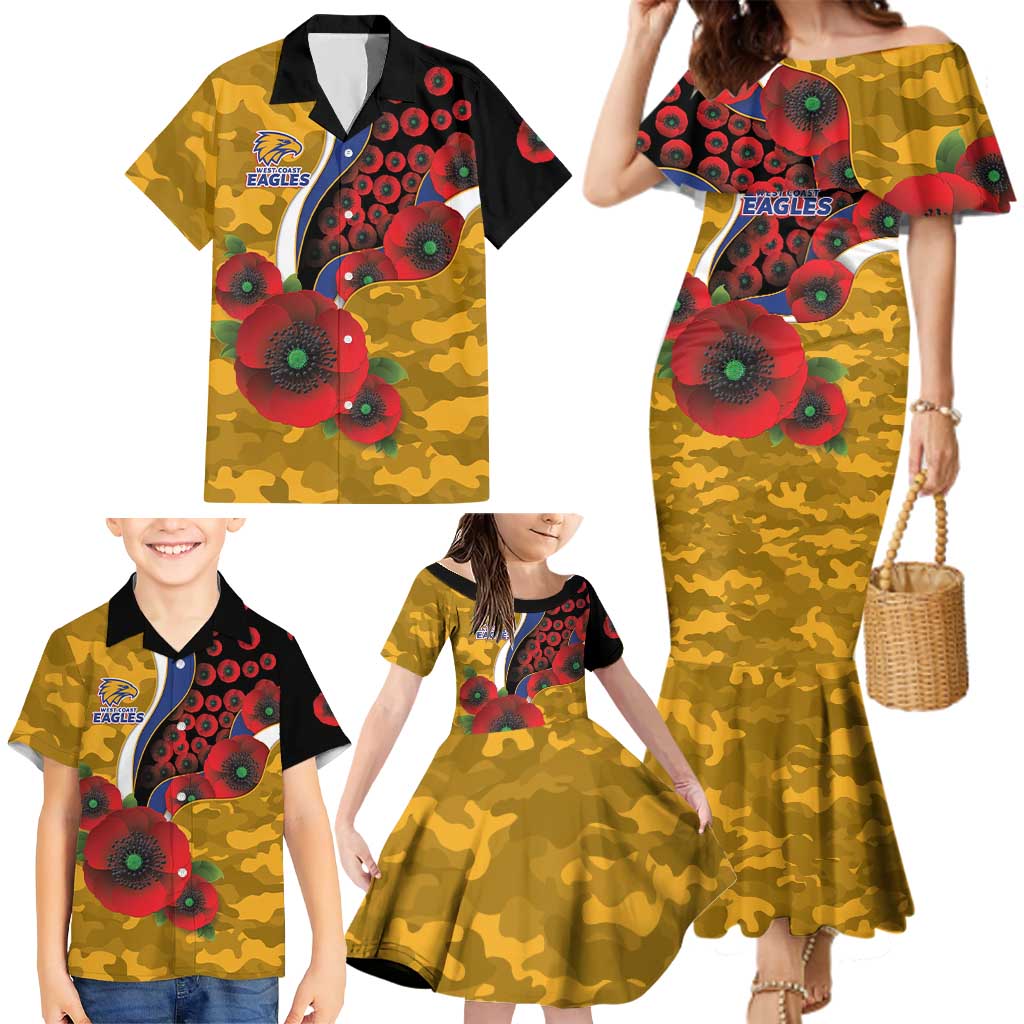 West Eagles ANZAC Personalised Family Matching Mermaid Dress and Hawaiian Shirt Lest We Forget Poppy Camo