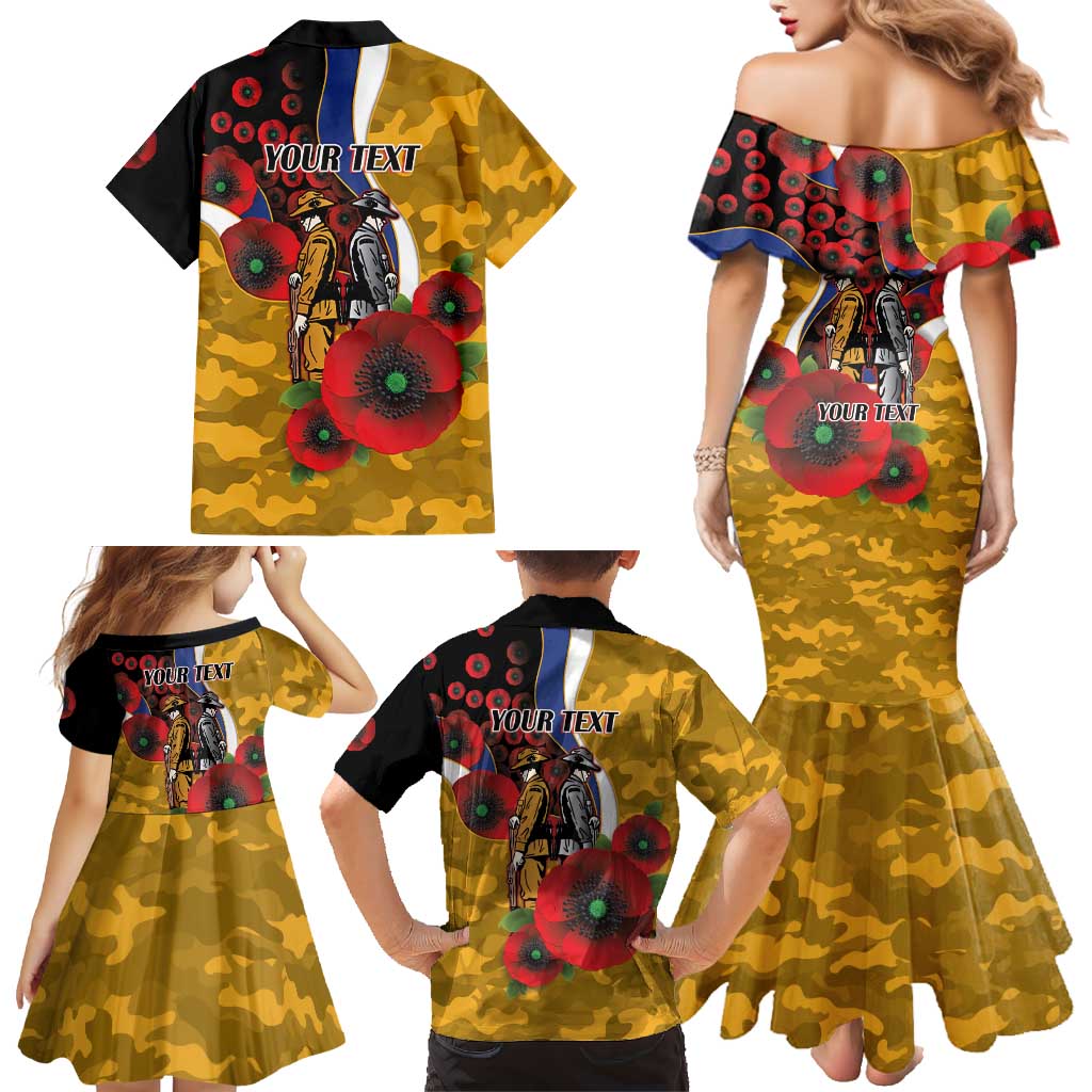 West Eagles ANZAC Personalised Family Matching Mermaid Dress and Hawaiian Shirt Lest We Forget Poppy Camo