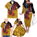West Eagles ANZAC Personalised Family Matching Off The Shoulder Long Sleeve Dress and Hawaiian Shirt Lest We Forget Poppy Camo