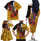West Eagles ANZAC Personalised Family Matching Off The Shoulder Long Sleeve Dress and Hawaiian Shirt Lest We Forget Poppy Camo