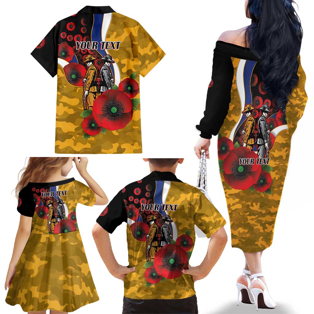 West Eagles ANZAC Personalised Family Matching Off The Shoulder Long Sleeve Dress and Hawaiian Shirt Lest We Forget Poppy Camo