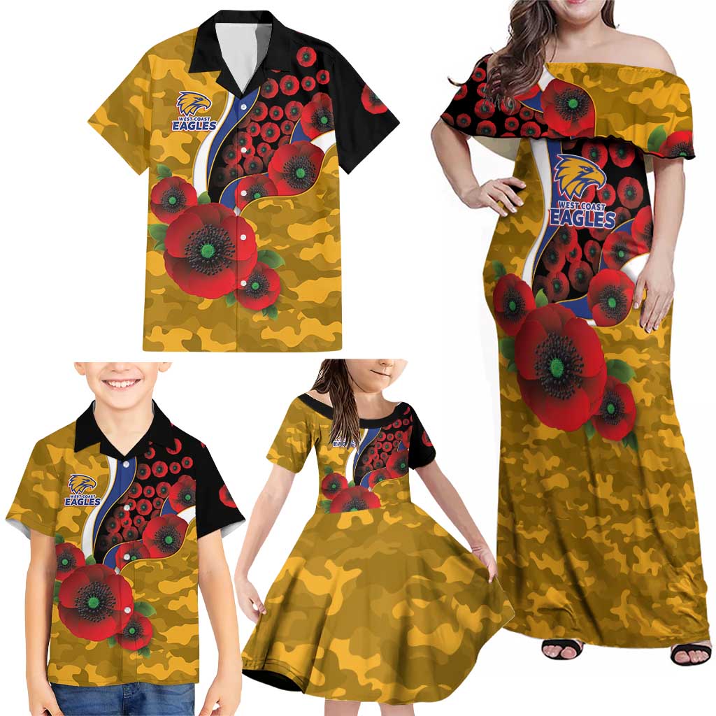 West Eagles ANZAC Personalised Family Matching Off Shoulder Maxi Dress and Hawaiian Shirt Lest We Forget Poppy Camo