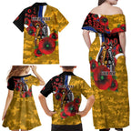 West Eagles ANZAC Personalised Family Matching Off Shoulder Maxi Dress and Hawaiian Shirt Lest We Forget Poppy Camo
