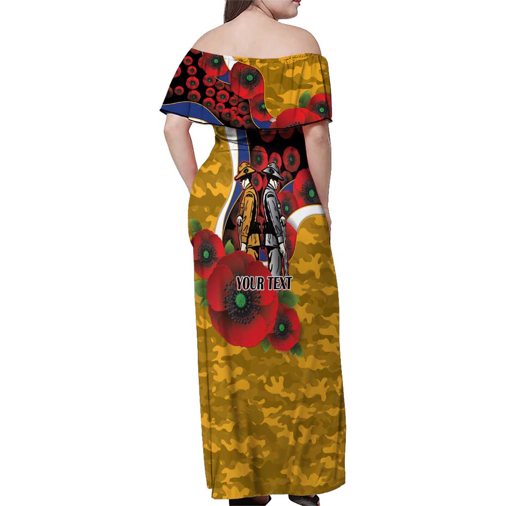 West Eagles ANZAC Personalised Family Matching Off Shoulder Maxi Dress and Hawaiian Shirt Lest We Forget Poppy Camo